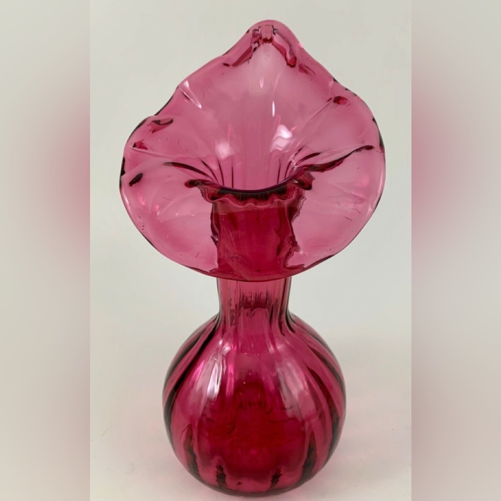 Vintage Fenton Cranberry Jack in the Pulpit Art Glass Vase 8 “